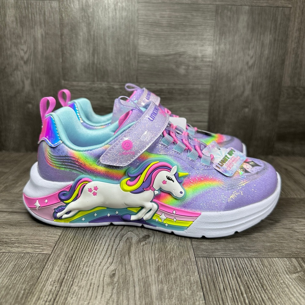 Skechers Unicorn Chaser Kids Size 13 Purple Glitter Rainbow Light Up NEW